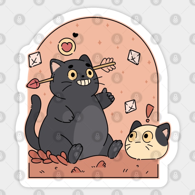 Romantic Black Cat | Pink Sticker by ModesaDraw